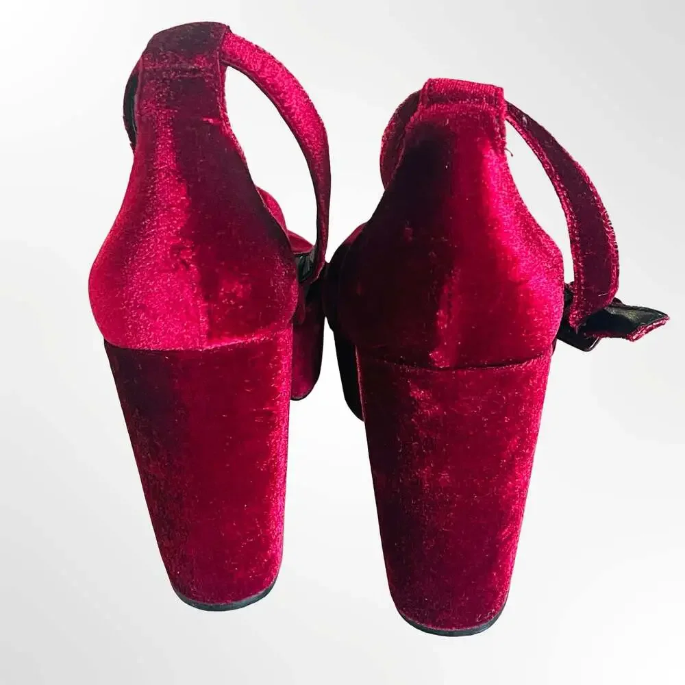 Aster Red Velvet Bow Platform Heeled Sandals